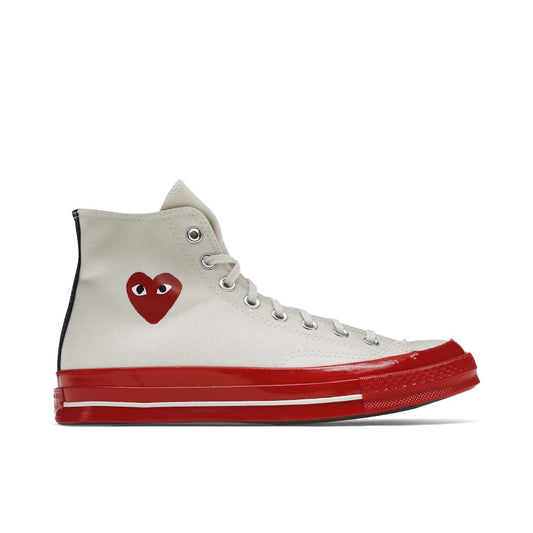 CONVERSE CHUCK TAYLOR ALL-STAR 70 HI X COMME DES GARÇONS PLAY EGRET RED MIDSOLE