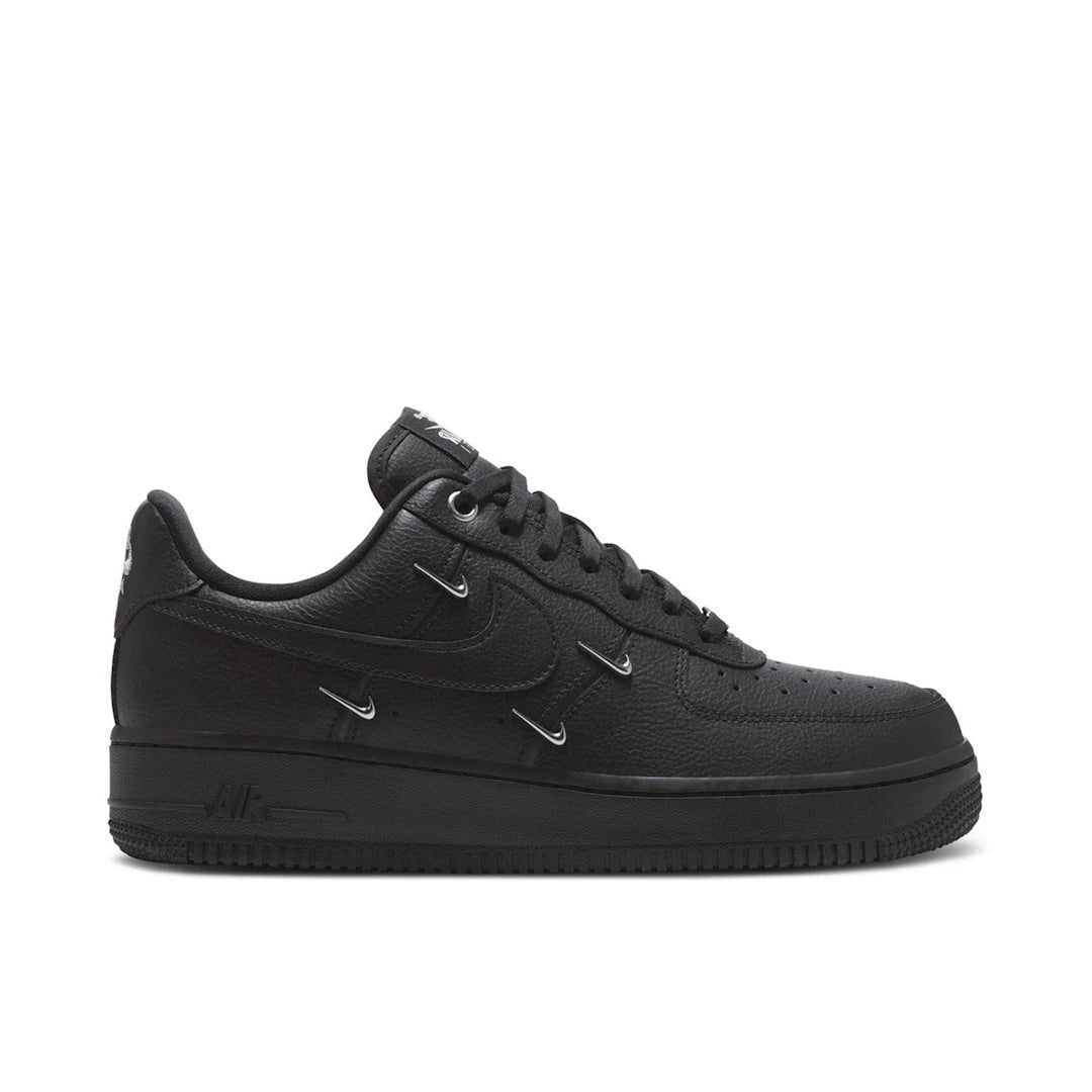 NIKE AIR FORCE 1 LOW '07 LX BLACK SILVER MINI SWOOSH WOMENS